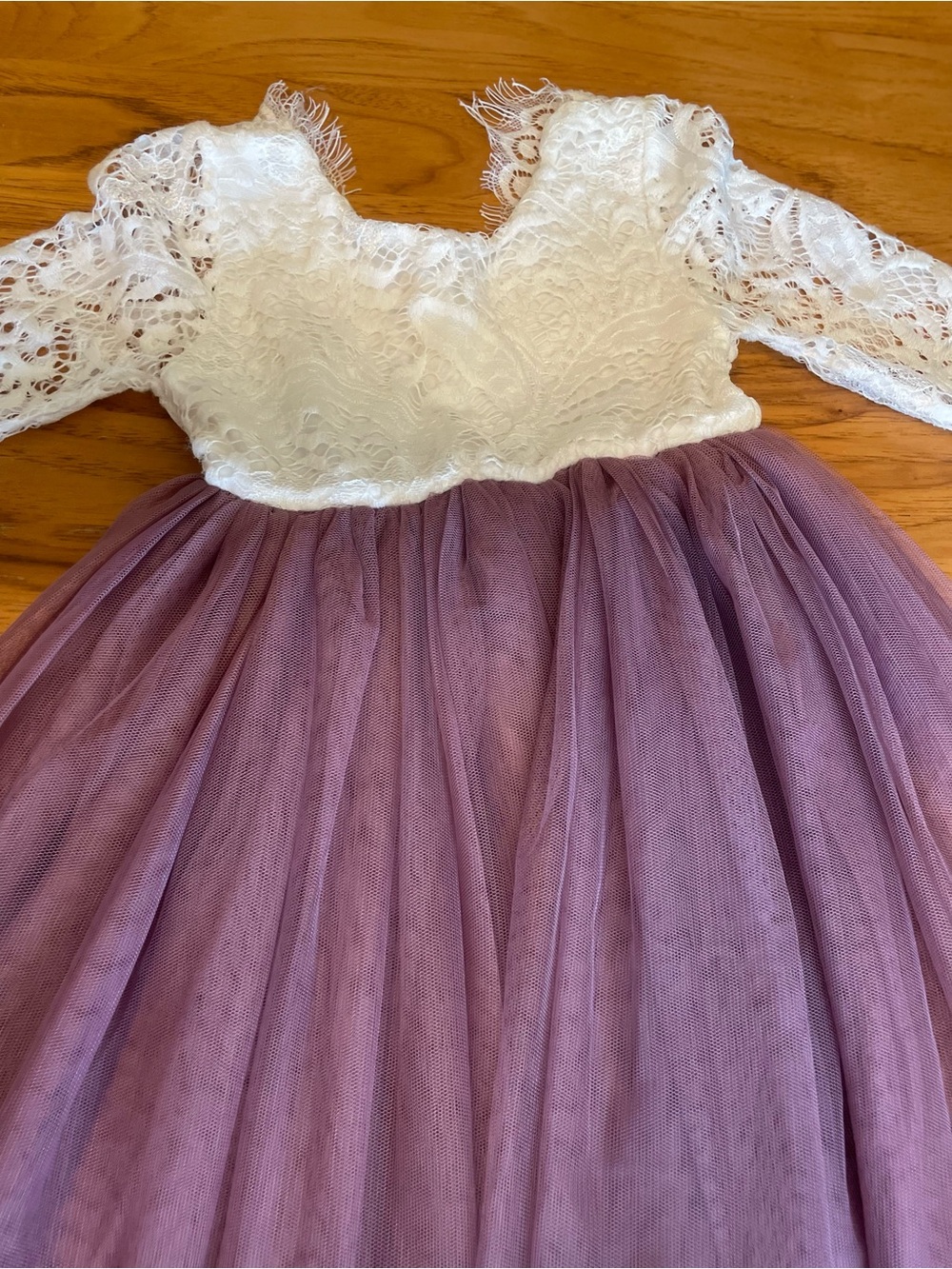 Girls' Lace Bodice Tulle Skirt Formal Dress - White & Dusty Purple - Picture 4 of 8